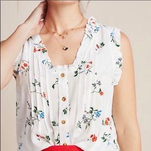 Anthro Maeve floral print ruffle pleated top